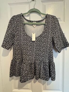 Women's Black & White Leopard Print Peplum Top